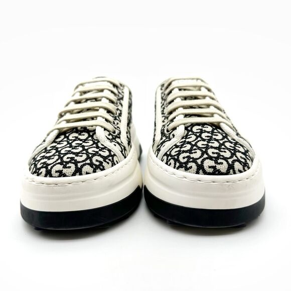 GUCCI Black White GG Jacquard Canvas 1977 Platform Sneakers Size 37 Low Top - Picture 6 of 13
